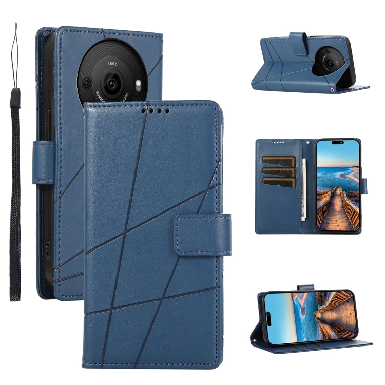 For Sharp Aquos R8 Pro PU leather phone case with embossed texture, featuring card slots and a wrist strap.