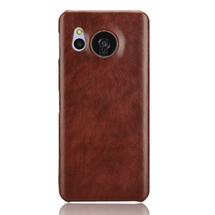 Brown litchi texture back cover phone case for Sharp Aquos Sense8, showcasing its stylish design and durable material.