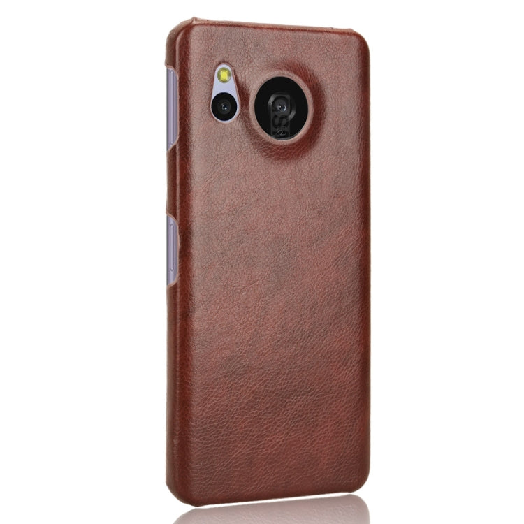 Brown litchi texture back cover phone case for Sharp Aquos Sense8, showcasing its stylish design and durable material.