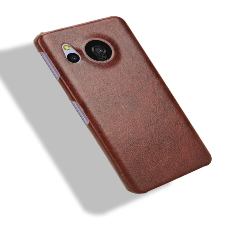 Brown litchi texture back cover phone case for Sharp Aquos Sense8, showcasing its stylish design and durable material.