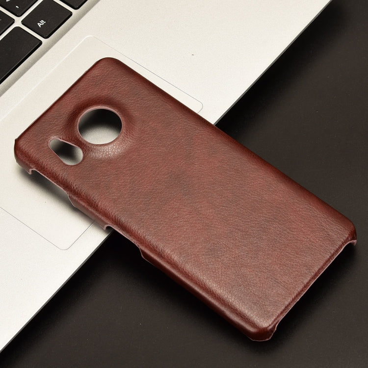 Brown litchi texture back cover phone case for Sharp Aquos Sense8, showcasing its stylish design and durable material.