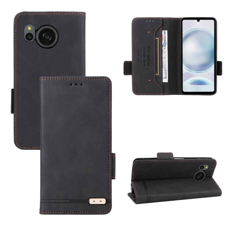 For Sharp Aquos Sense8 Magnetic Clasp Leather Phone Case in black, showcasing its sleek design and functional features.