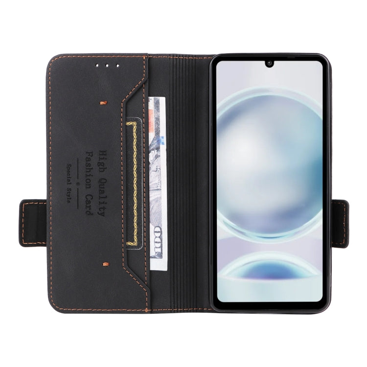 For Sharp Aquos Sense8 Magnetic Clasp Leather Phone Case in black, showcasing its sleek design and functional features.