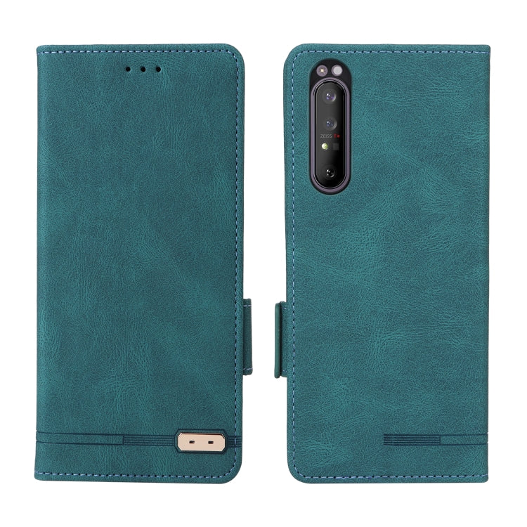 Green magnetic clasp leather phone case for Sony Xperia 1 II, showcasing its sleek design and functional features.