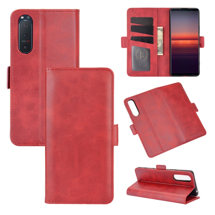 For Sony Xperia 5 II leather case with dual-side magnetic buckle, showcasing its stylish design and functional features.