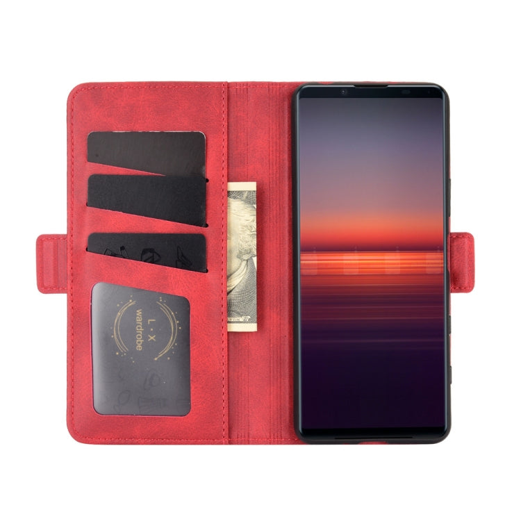 For Sony Xperia 5 II leather case with dual-side magnetic buckle, showcasing its stylish design and functional features.