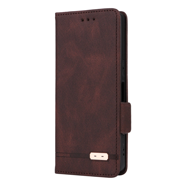 Brown magnetic clasp leather phone case for Sony Xperia 5 V, showcasing its elegant design and functional features.