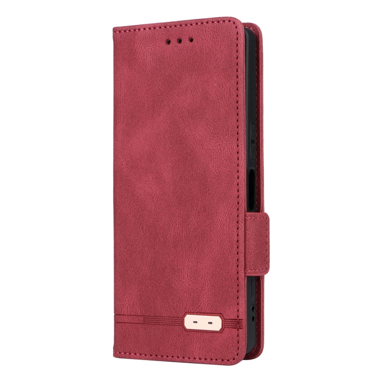 Red magnetic clasp leather phone case for Sony Xperia 5 V, showcasing its sleek design and functional features.