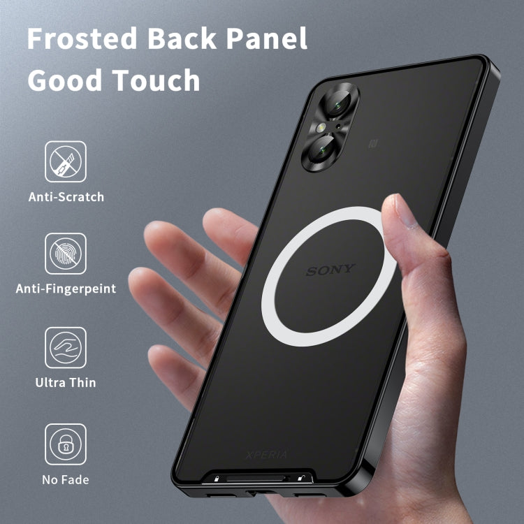 Black MagSafe Magnetic Frosted Metal Phone Case for Sony Xperia 5 V, showcasing its sleek design and durable material.