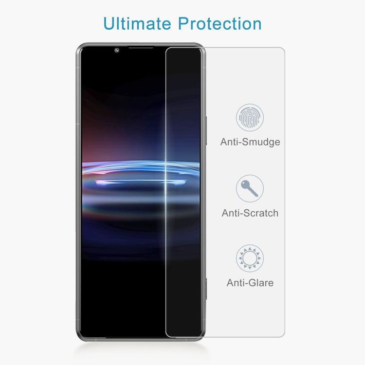 10 PCS 0.26mm 9H 2.5D Tempered Glass Film for Sony Xperia Pro-I, showcasing its sleek design and protective features.