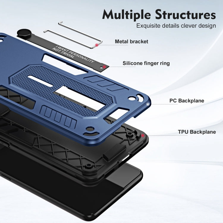 For Tecno Camon 20 Pro 5G Brave Armor case with finger loop holder and kickstand, showcasing its dual protection design.