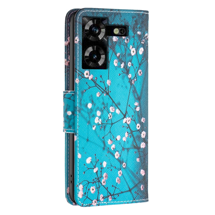 Plum-colored leather phone case for Tecno Pova 5, featuring a stylish drawing pattern and functional design.