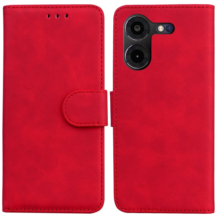 Red flip leather phone case for Tecno Pova 5 Pro, featuring card slots and a durable design.