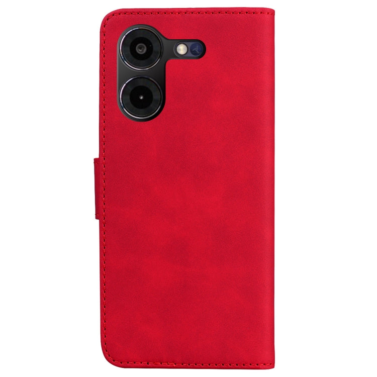 Red flip leather phone case for Tecno Pova 5 Pro, featuring card slots and a durable design.