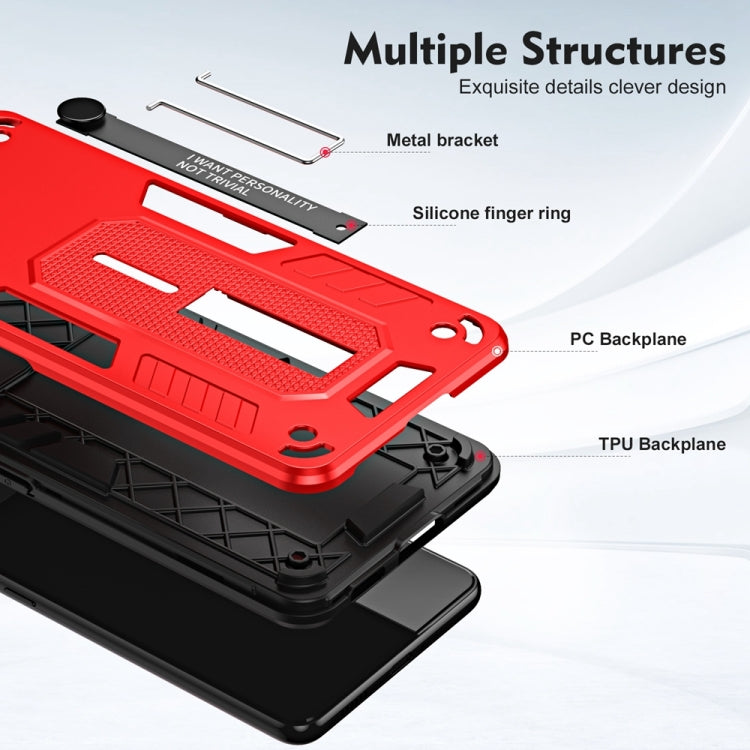 For Tecno Spark 10 Pro Brave Armor case with finger loop holder and kickstand, showcasing its dual protection design.