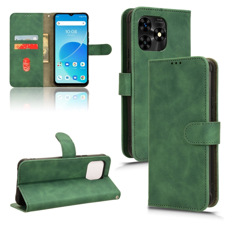 Green magnetic flip leather phone case for UMIDIGI G5, showcasing its stylish design and card slots.