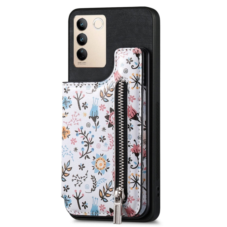 For Vivo S16e/V27e Retro Painted Zipper Wallet Back Phone case in stylish design with card slots and kickstand feature.