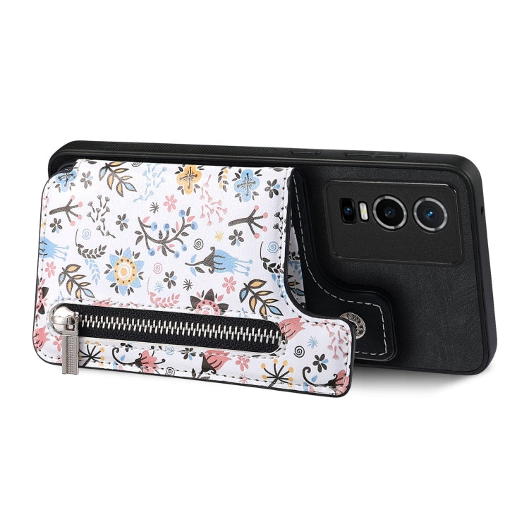 For Vivo S16e/V27e Retro Painted Zipper Wallet Back Phone case in stylish design with card slots and kickstand feature.