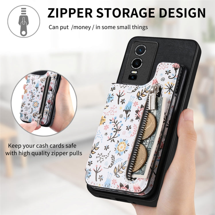 For Vivo S16e/V27e Retro Painted Zipper Wallet Back Phone case in stylish design with card slots and kickstand feature.