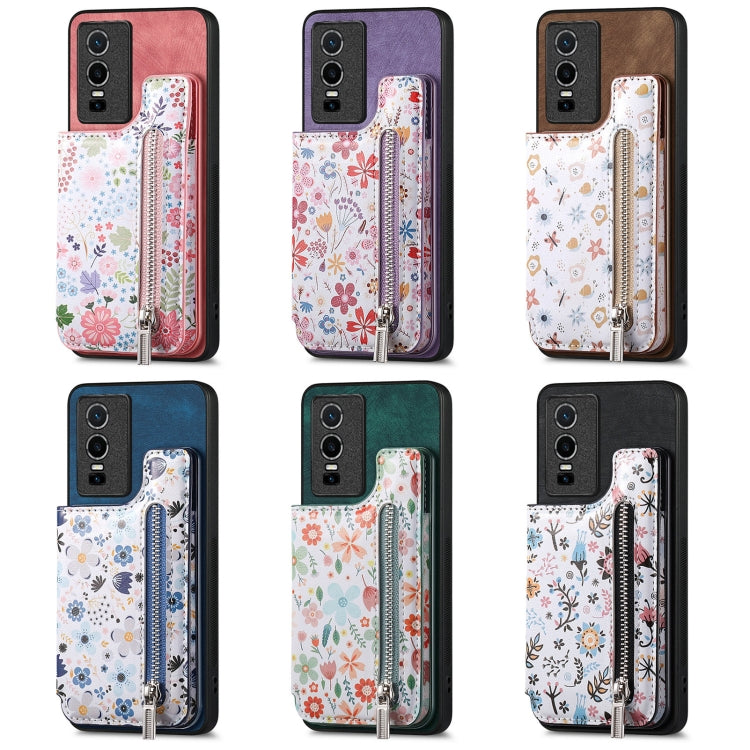 For Vivo S16e/V27e Retro Painted Zipper Wallet Back Phone case in stylish design with card slots and kickstand feature.