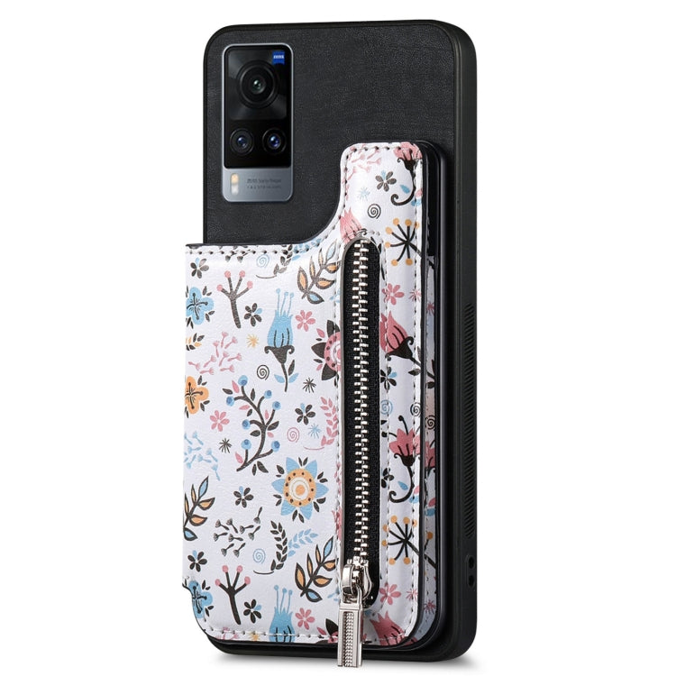 For Vivo X60 Retro Painted Zipper Wallet Back Phone Case in Black, showcasing its stylish design and wallet functionality.