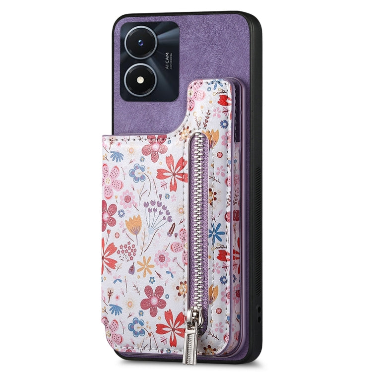 Purple retro painted zipper wallet case for Vivo Y02s, showcasing its stylish design and functional features.