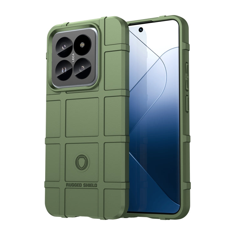 Army Green TPU phone case designed for Xiaomi 14, showcasing full coverage and shockproof features.