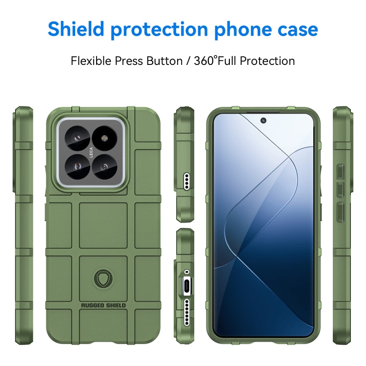 Army Green TPU phone case designed for Xiaomi 14, showcasing full coverage and shockproof features.