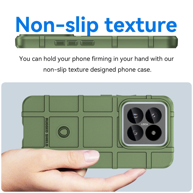 Army Green TPU phone case designed for Xiaomi 14, showcasing full coverage and shockproof features.