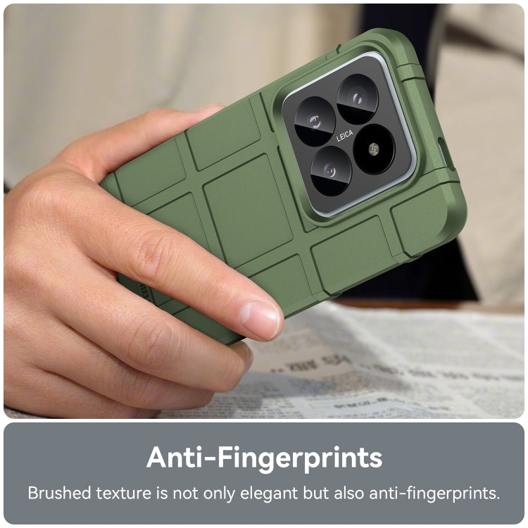 Army Green TPU phone case designed for Xiaomi 14, showcasing full coverage and shockproof features.