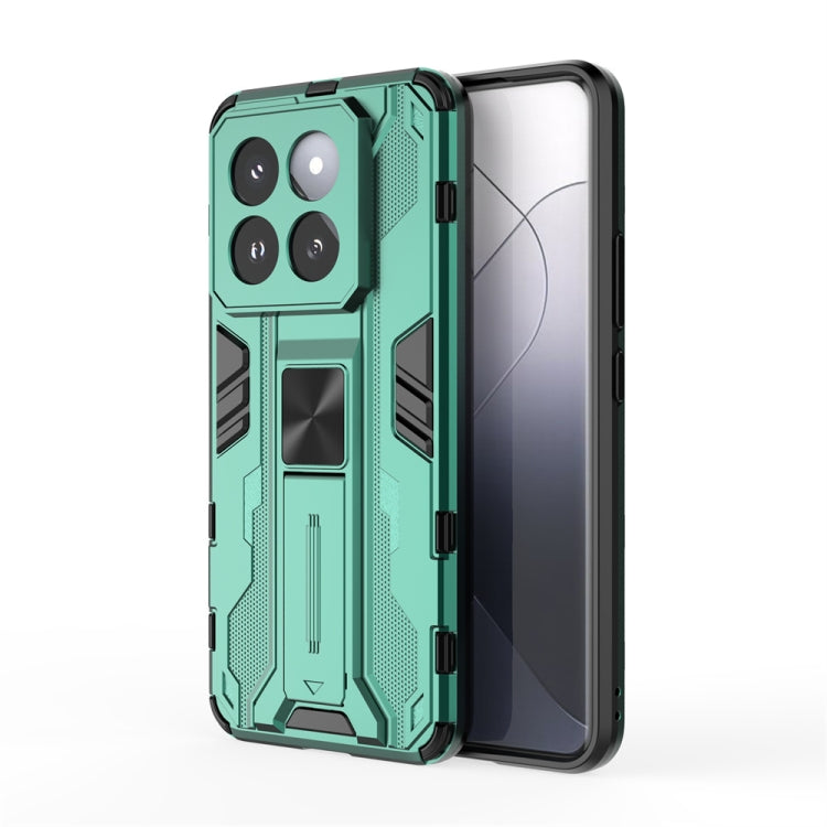 Green hybrid TPU and PC phone case for Xiaomi 14 Pro, showcasing its stylish design and precise cut-outs.