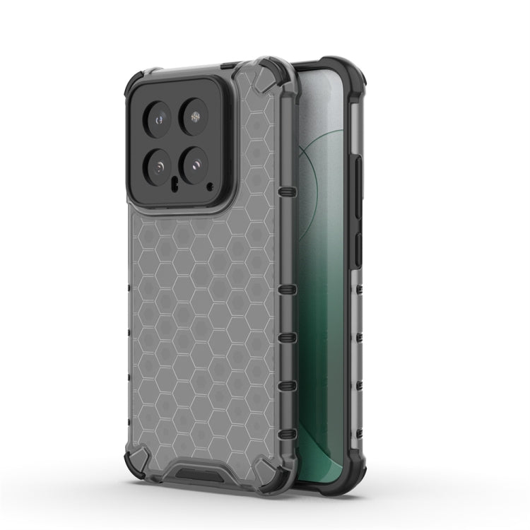 Black Shockproof Honeycomb Phone Case for Xiaomi 14, showcasing its stylish design and durable material.