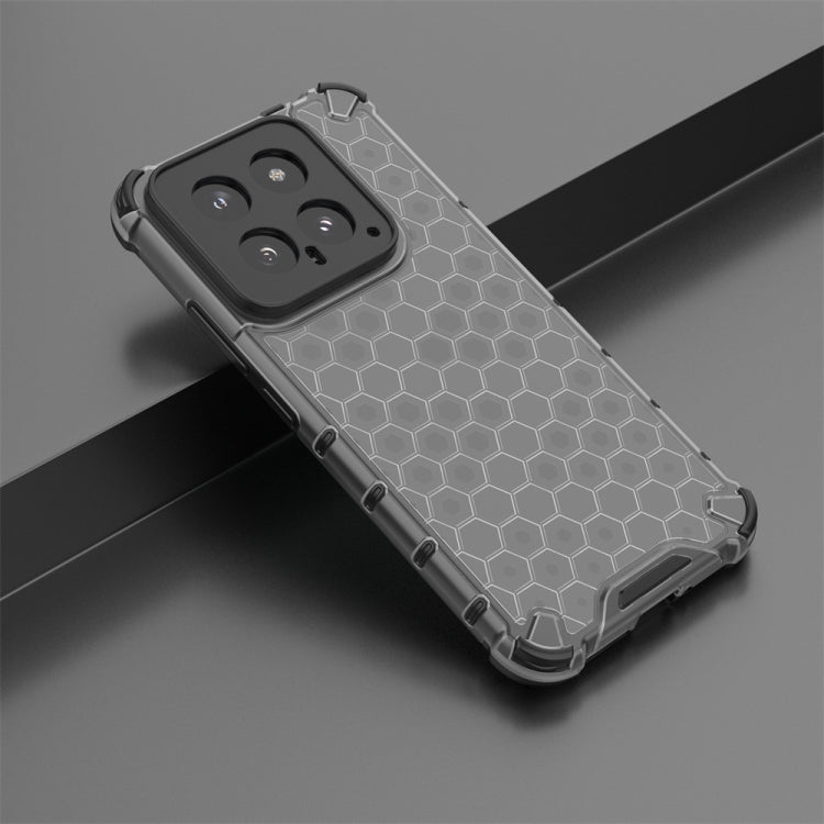 Black Shockproof Honeycomb Phone Case for Xiaomi 14, showcasing its stylish design and durable material.