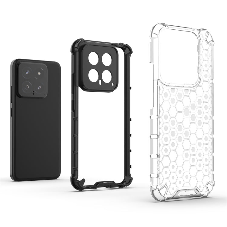 Black Shockproof Honeycomb Phone Case for Xiaomi 14, showcasing its stylish design and durable material.