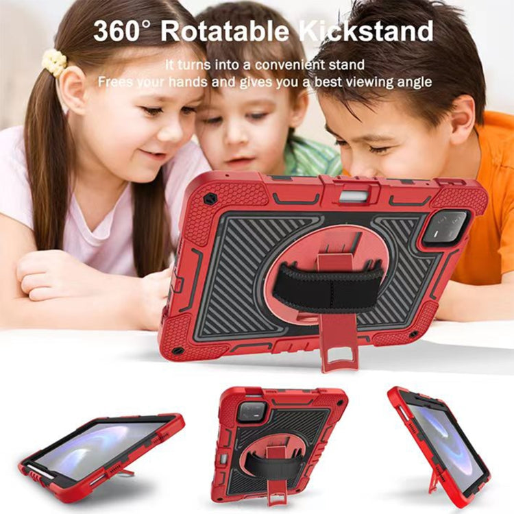 360-degree rotation silicone tablet case for Xiaomi Pad 6, showcasing its durable design and protective features.