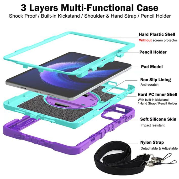 360 Degree Rotation PC Contrast Silicone Tablet Case for Xiaomi Pad 6, showcasing its durable design and functional features.