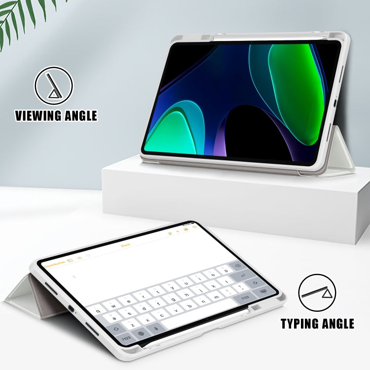 For Xiaomi Pad 6/6 Pro Acrylic 3-Fold Solid Color Smart Leather case in various colors, showcasing its tri-fold design and sleek finish.