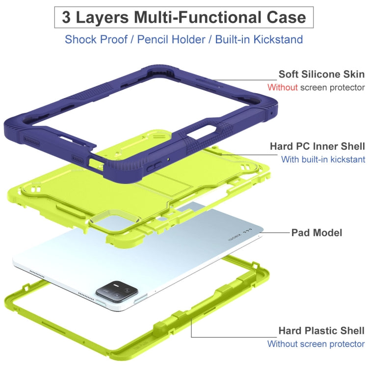 Shockproof Silicone Hybrid PC Tablet Case for Xiaomi Pad 6, featuring a durable design with a built-in kickstand.