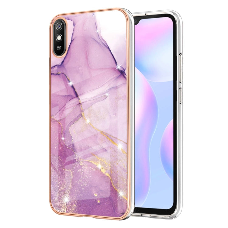 Xiaomi Redmi 9A case featuring an electroplating marble pattern with dual-side IMD TPU for enhanced protection and style.