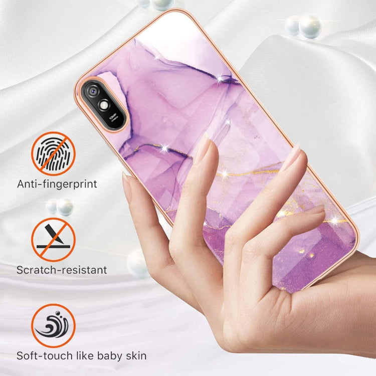 Xiaomi Redmi 9A case featuring an electroplating marble pattern with dual-side IMD TPU for enhanced protection and style.