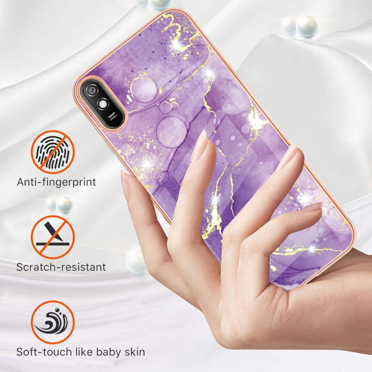 Xiaomi Redmi 9A Electroplating Marble Pattern Dual-side IMD TPU case showcasing vibrant marble design and protective features.