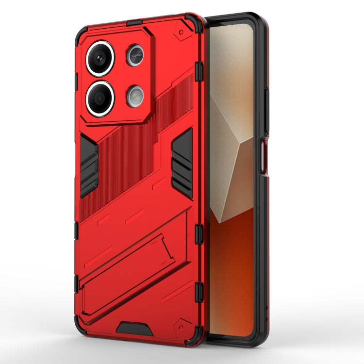 Red Punk Armor 2 in 1 PC + TPU Phone Case for Xiaomi Redmi Note 13, showcasing its durable design and precise cutouts.