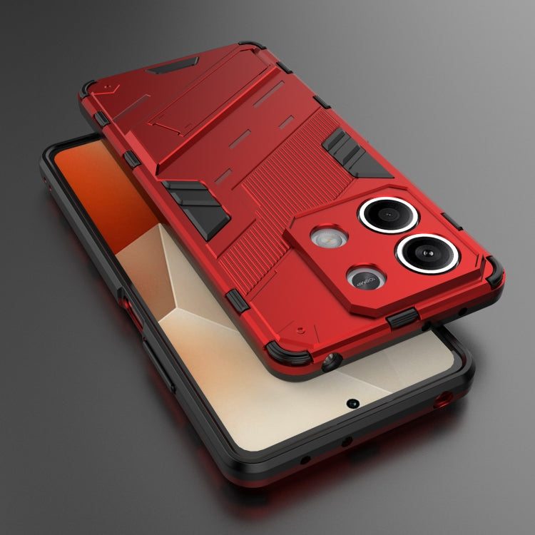 Red Punk Armor 2 in 1 PC + TPU Phone Case for Xiaomi Redmi Note 13, showcasing its durable design and precise cutouts.