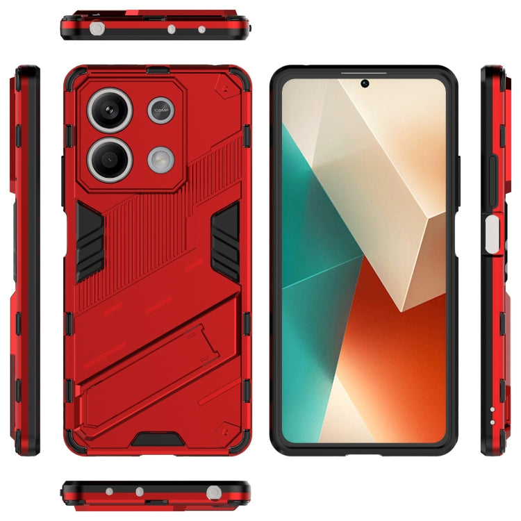 Red Punk Armor 2 in 1 PC + TPU Phone Case for Xiaomi Redmi Note 13, showcasing its durable design and precise cutouts.