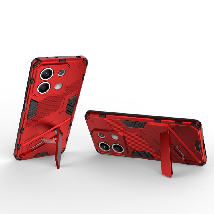 Red Punk Armor 2 in 1 PC + TPU Phone Case for Xiaomi Redmi Note 13, showcasing its durable design and precise cutouts.