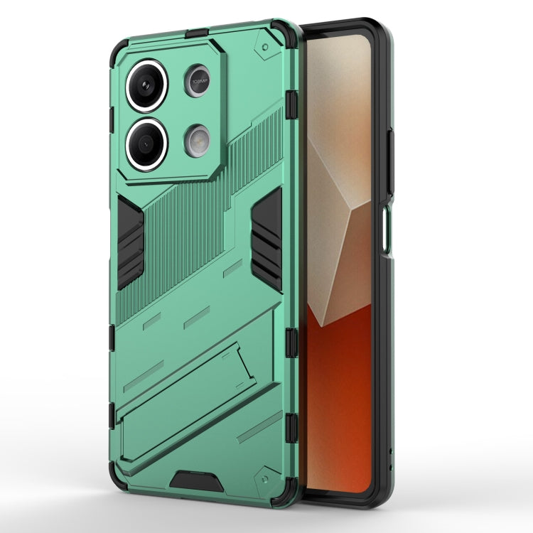 Green Xiaomi Redmi Note 13 Punk Armor 2 in 1 PC + TPU Phone Case showcasing its durable design and precise cutouts.