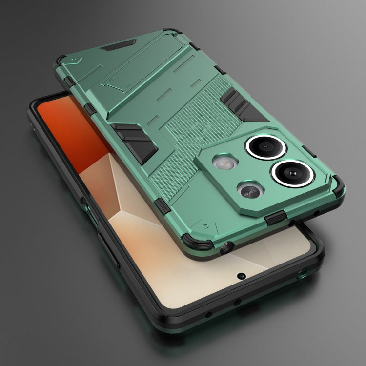 Green Xiaomi Redmi Note 13 Punk Armor 2 in 1 PC + TPU Phone Case showcasing its durable design and precise cutouts.