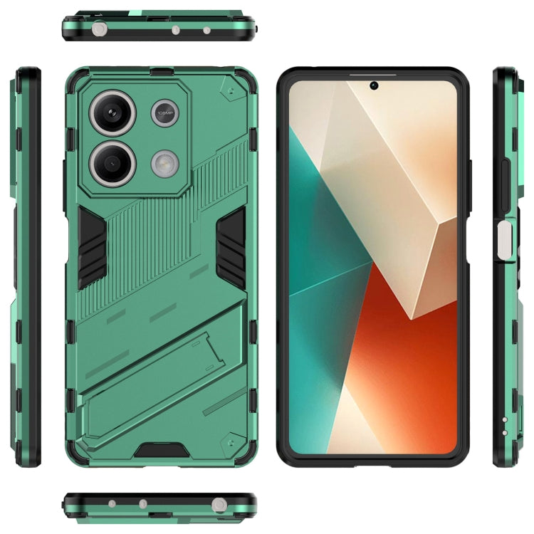 Green Xiaomi Redmi Note 13 Punk Armor 2 in 1 PC + TPU Phone Case showcasing its durable design and precise cutouts.