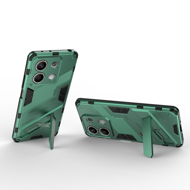 Green Xiaomi Redmi Note 13 Punk Armor 2 in 1 PC + TPU Phone Case showcasing its durable design and precise cutouts.