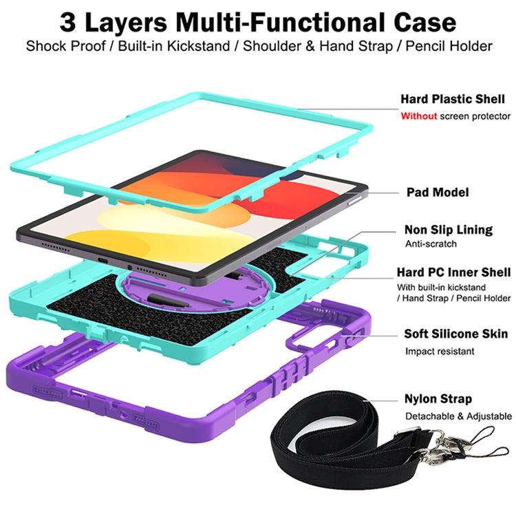 Xiaomi Redmi Pad SE 360 Degree Rotation Silicone Case showcasing its durable 3-layer protection and stand functionality.